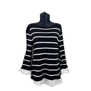 Chico's  Pullover Sweater white cuff & shirt tails Size 1 US M office travel